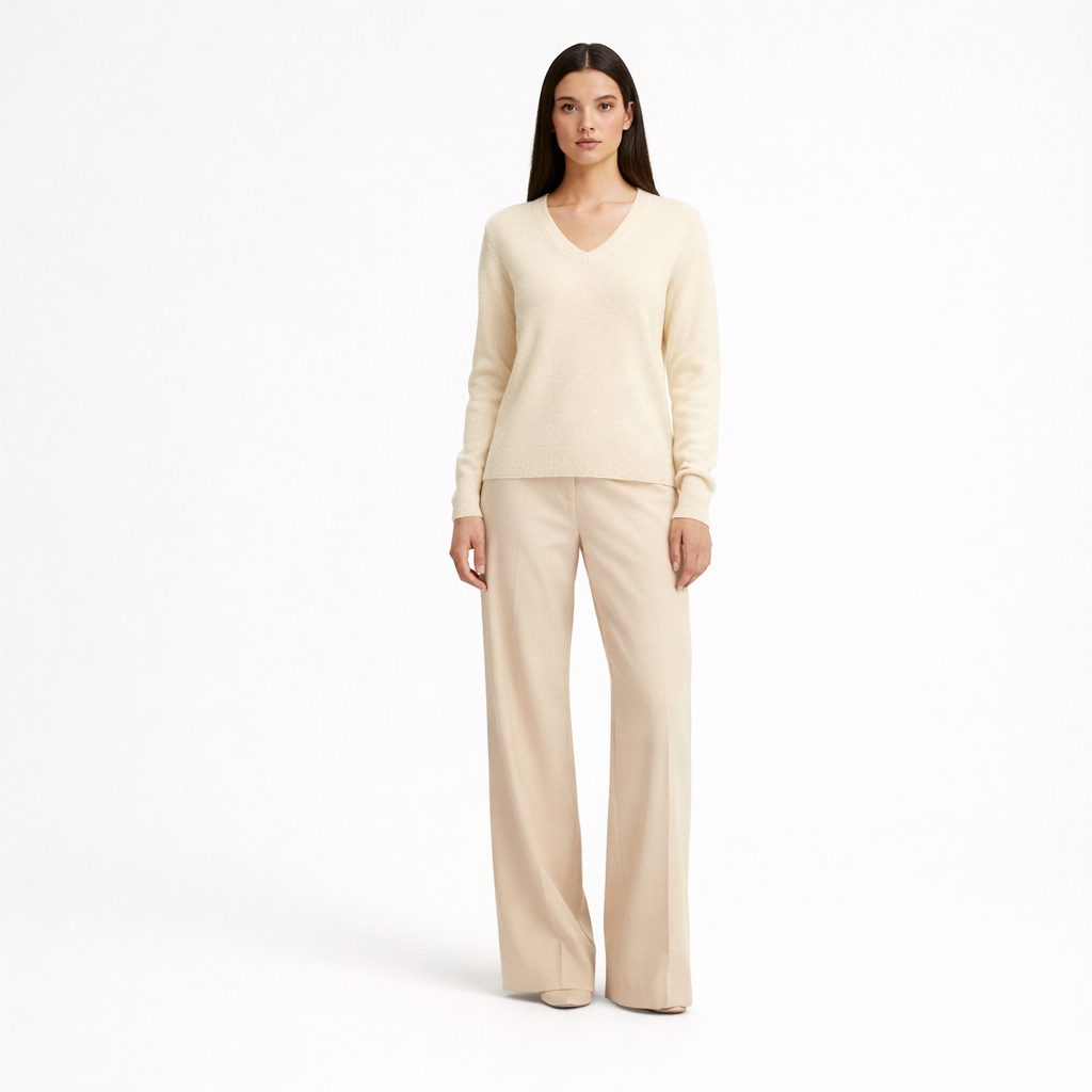 Pull col V en cachemire beige Eric Bompard - seconde main Revivr