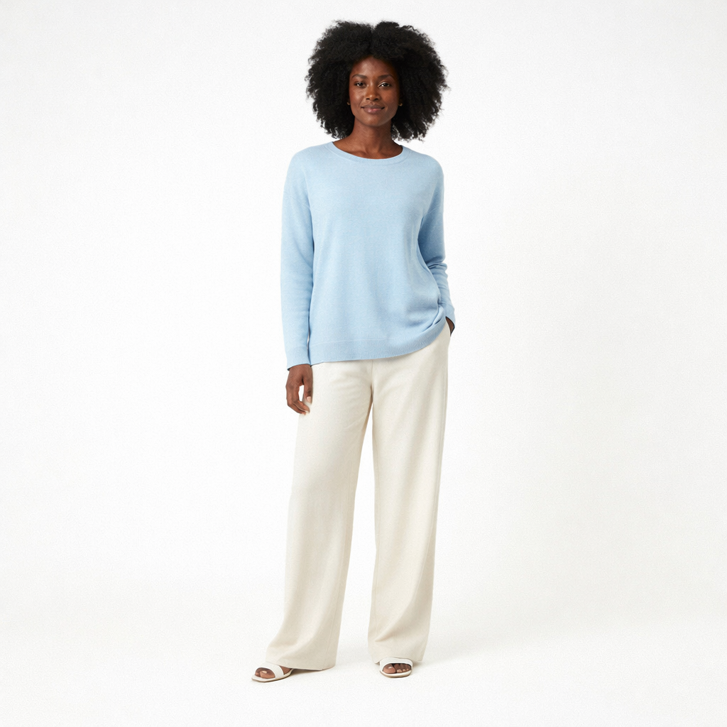 Pull Col Rond cachemire femme bleu - seconde main Revivr