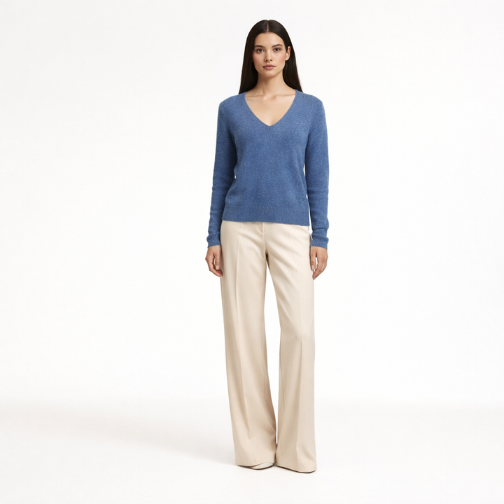 JUST CASHMERE COL V BLEU
