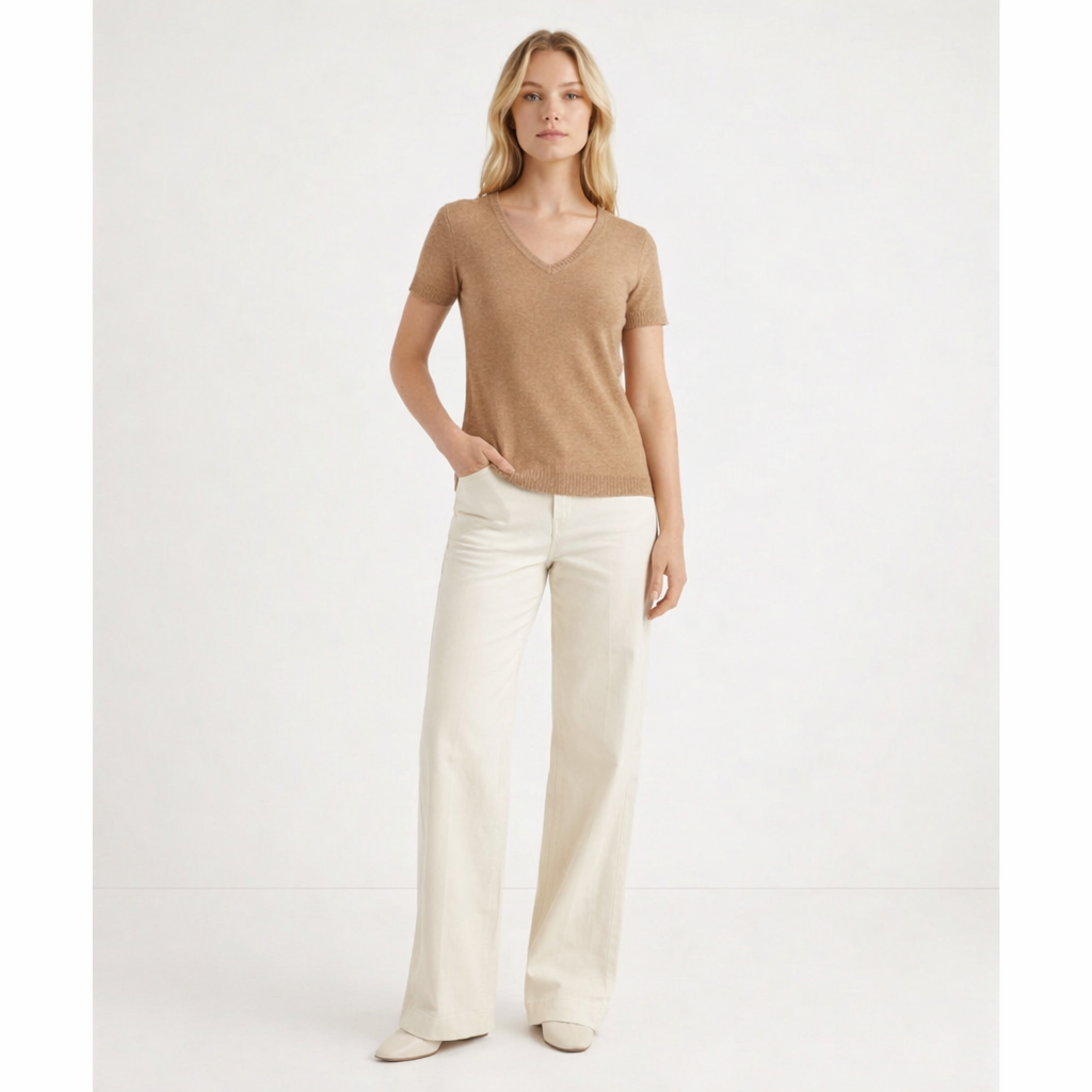 JUST CASHMERE COL V BEIGE