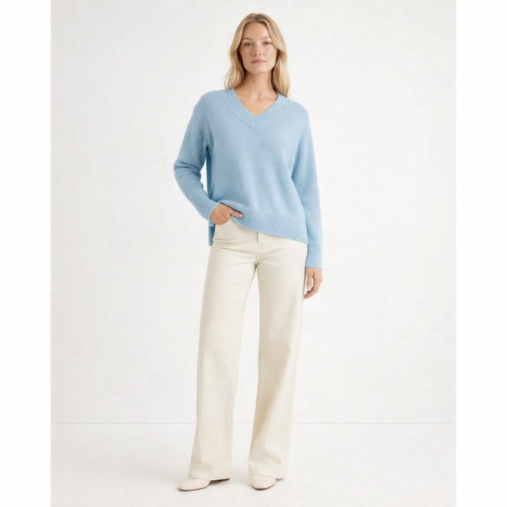 Pull Col V cachemire femme bleu - seconde main Revivr