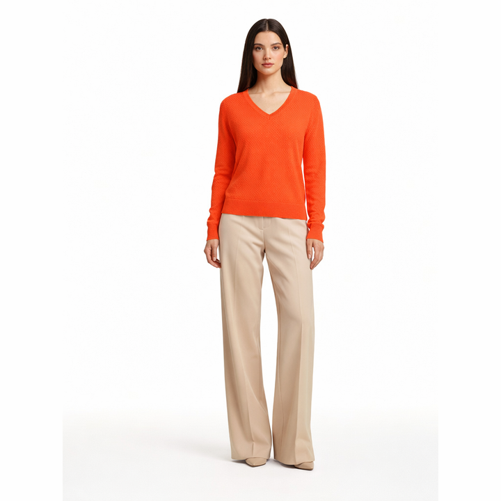 Pull Col V cachemire femme orange - seconde main Revivr