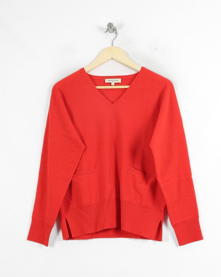 Pull Col V cachemire femme rouge - seconde main Revivr (vue 3)