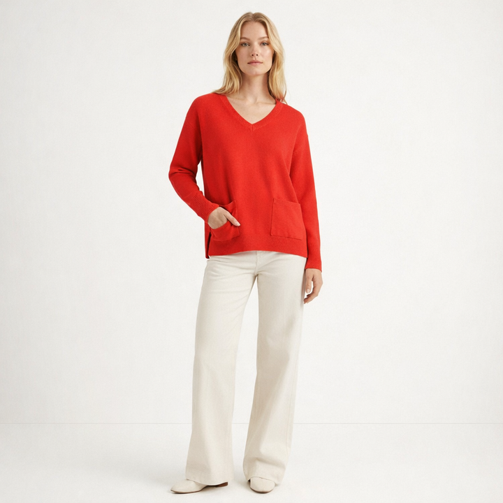 Pull Col V cachemire femme rouge - seconde main Revivr