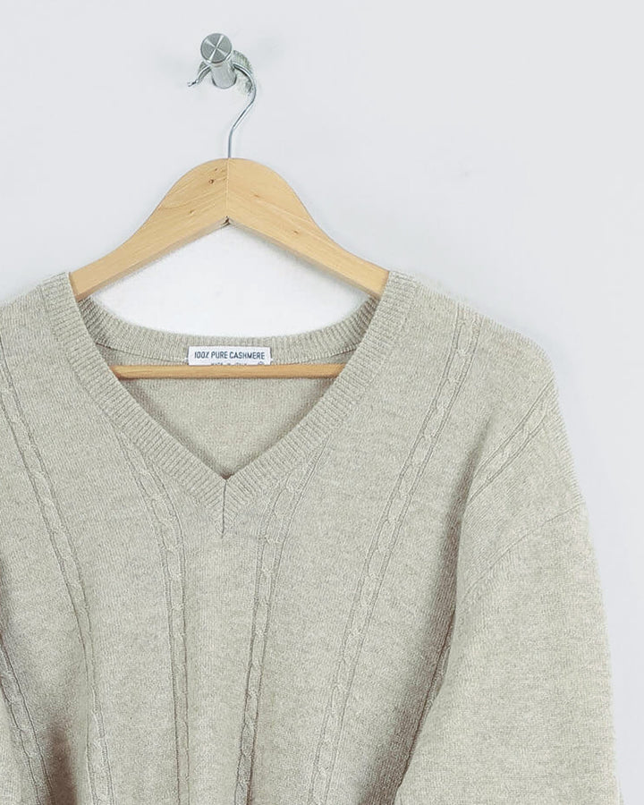 100% Pur Cachemire Col V Beige