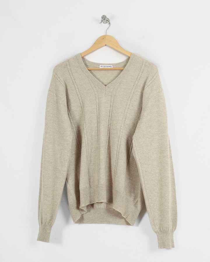 100% Pur Cachemire Col V Beige